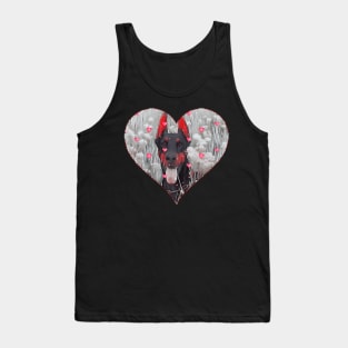 🌸🐕 1 Playful Doberman in a Field of 100 White Flowers 🌼🖤 | Nature & Dog Art Design Tank Top